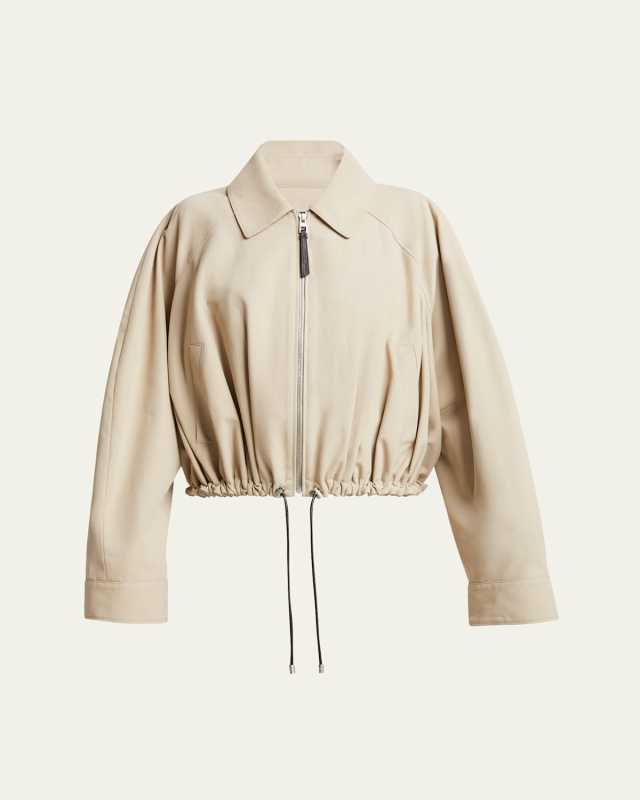 Cropped Zip Up Drawstring Balloon Jacket